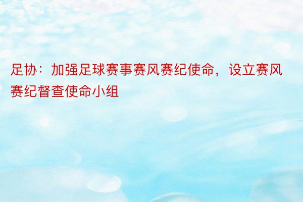 足协：加强足球赛事赛风赛纪使命，设立赛风赛纪督查使命小组