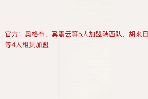 官方：奥格布、奚震云等5人加盟陕西队，胡来日等4人租赁加盟