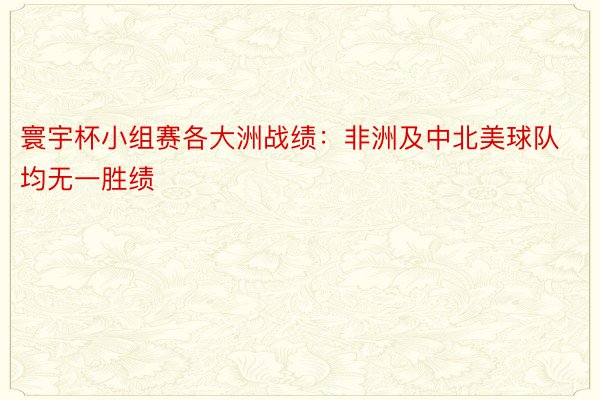 寰宇杯小组赛各大洲战绩：非洲及中北美球队均无一胜绩