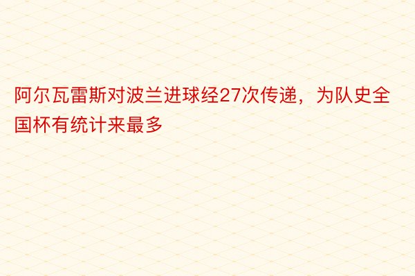 阿尔瓦雷斯对波兰进球经27次传递，为队史全国杯有统计来最多